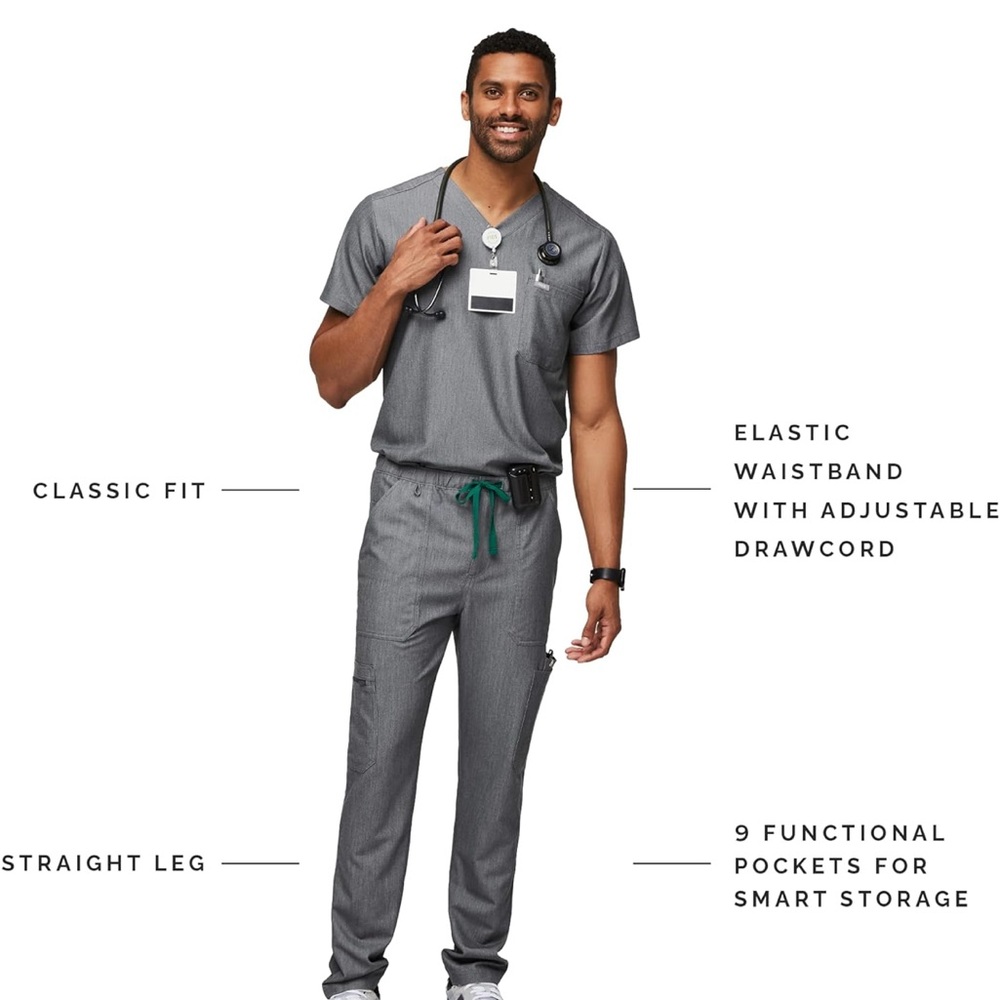 SET Men’s FIGS Scrub Medium Heather Gray Technical Collection Top & Pants